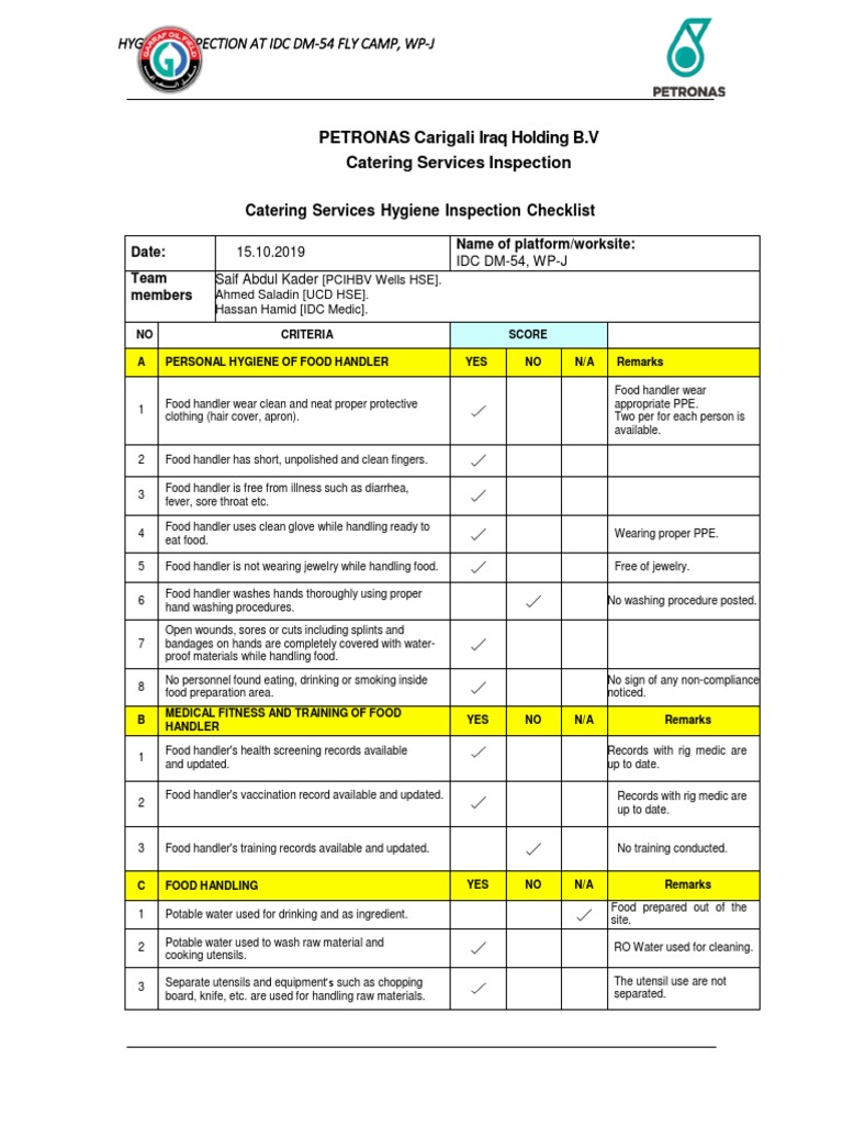 Hygiene Inspection - 15.15.2019 | PDF | Food Storage | Kitchen