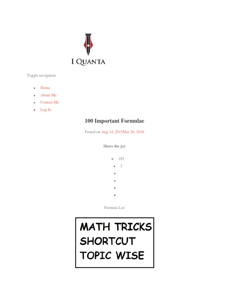 100 Important Formulae I Quanta PDF | PDF | Geometric Shapes ...