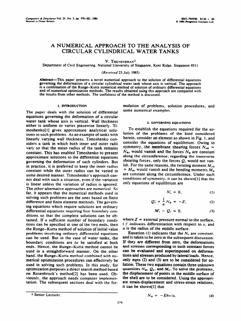 Numerical Analysis of Water Tank Deformation | PDF | Calculus Of ...