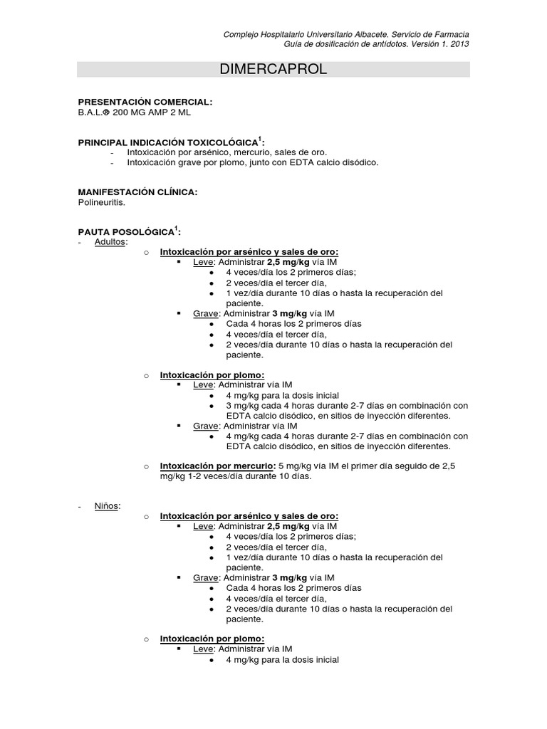 Guía de Dosificación de Dimercaprol | PDF | Ácido ...