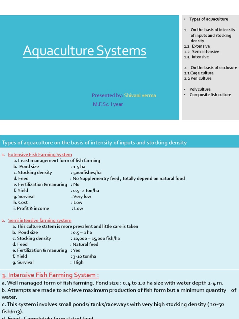 Aquaculture Systems Presented By M F Sc I Year Pdf Aquaculture