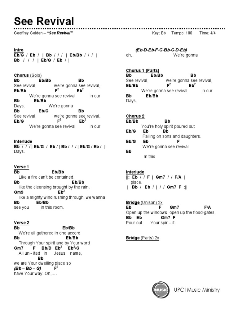 See Revival Chord Chart Song Structure Vocal Music