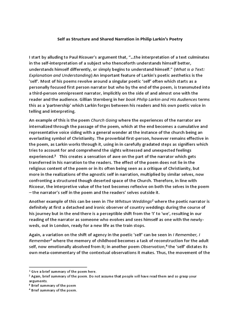 Self As Structure and Shared Narration in Philip Larkin's Poetry ...