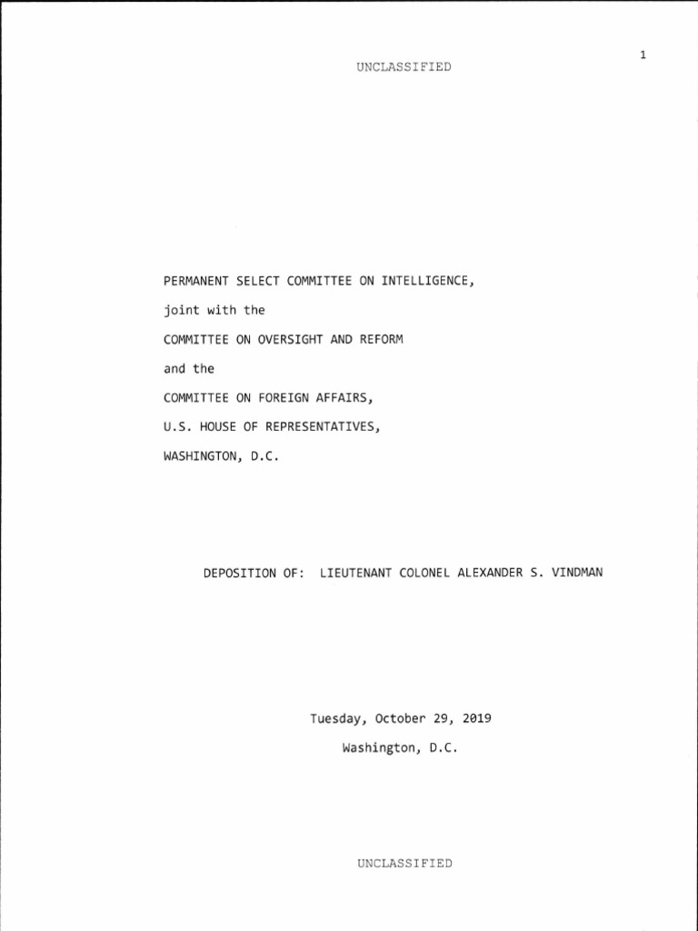 Vindman Transcript | PDF | National Security | Social Institutions