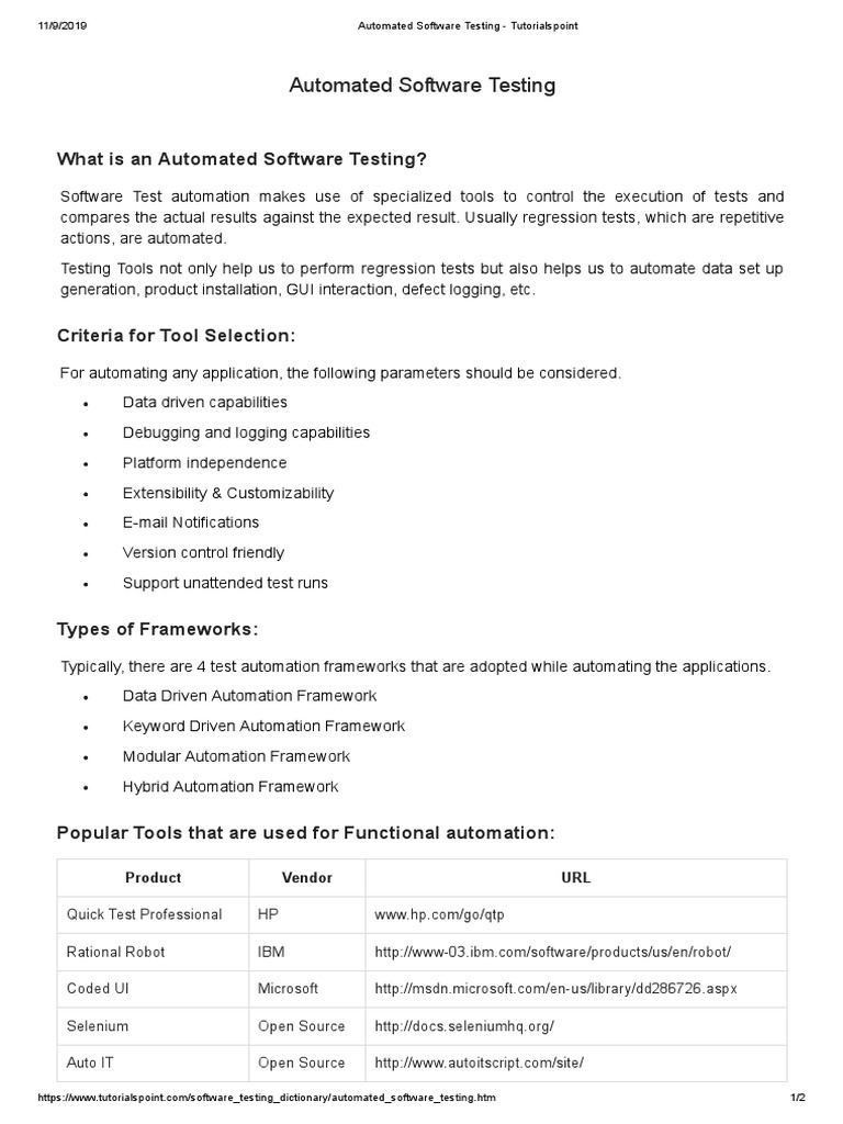 Automated Software Testing - Tutorialspoint | PDF | Software Testing ...