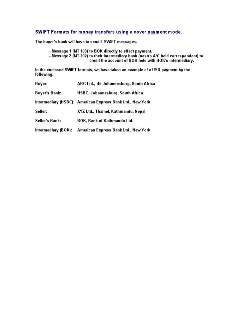 SWIFT Formats for Money Transfers | Wire Transfer | Payments