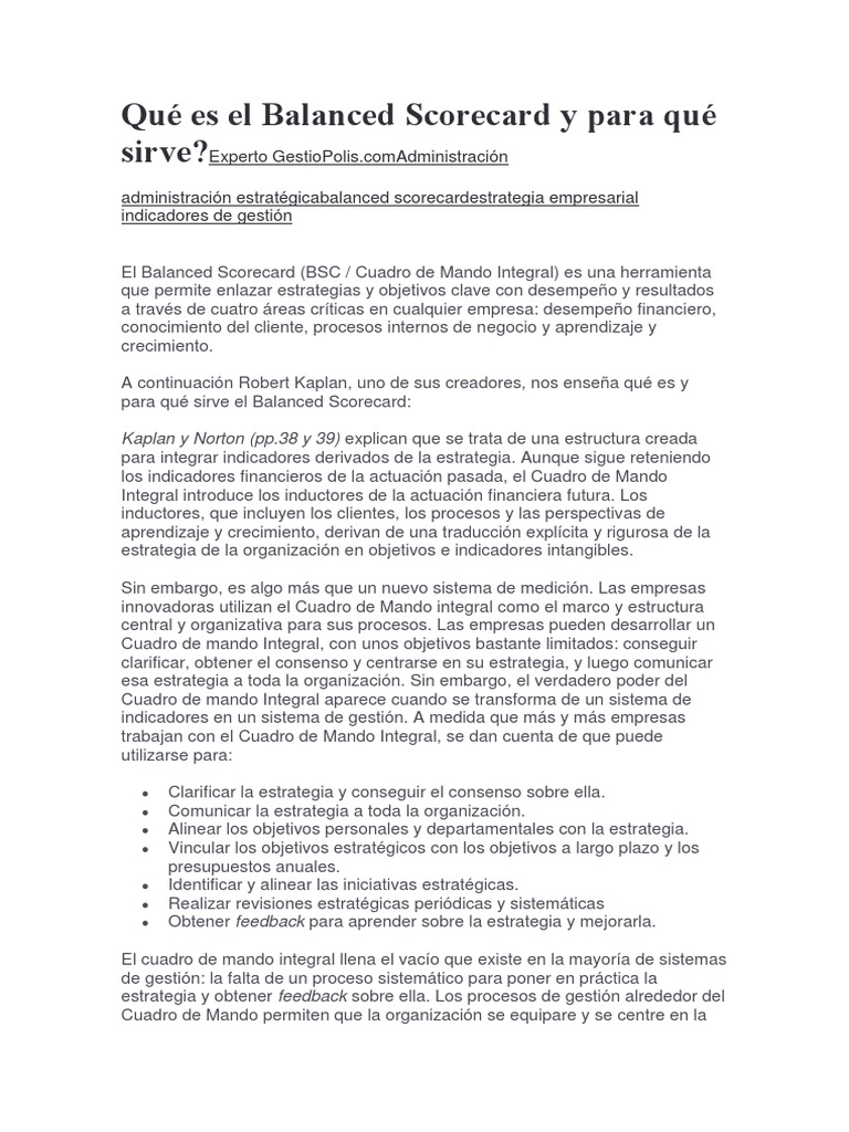 Qué Es El Balanced Scorecard y para Qué Sirve | PDF | Business | Economias