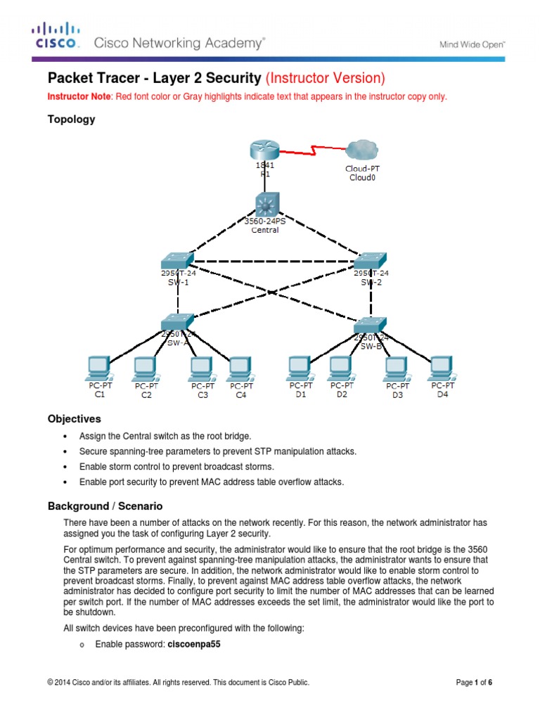 6.5.1.2 Packet Tracer - Layer 2 Security - Instructor | PDF | Internet  Architecture | Internet Protocols