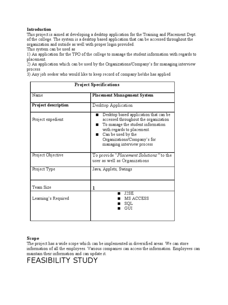 Feasibility Study: Project Specifications | PDF | Software Testing ...