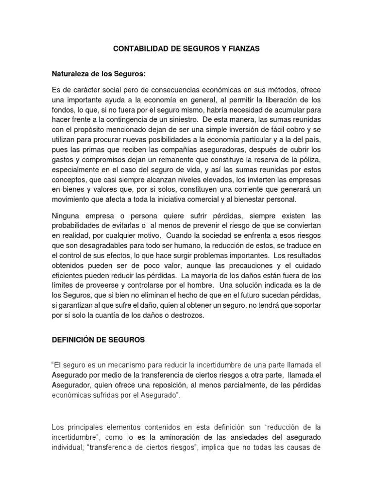Contabilidad de Seguros y Fianzas | PDF | Póliza de seguros | Seguro