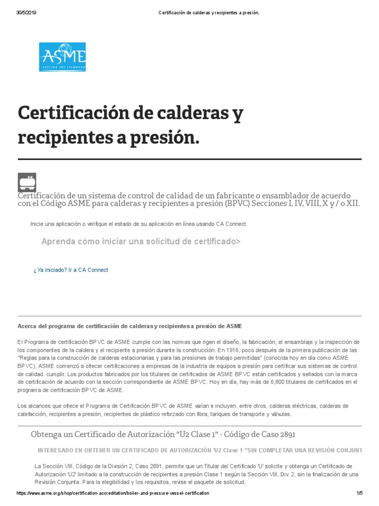 Certificación ASME de Calderas y Recipientes | PDF | Caldera | Plomería