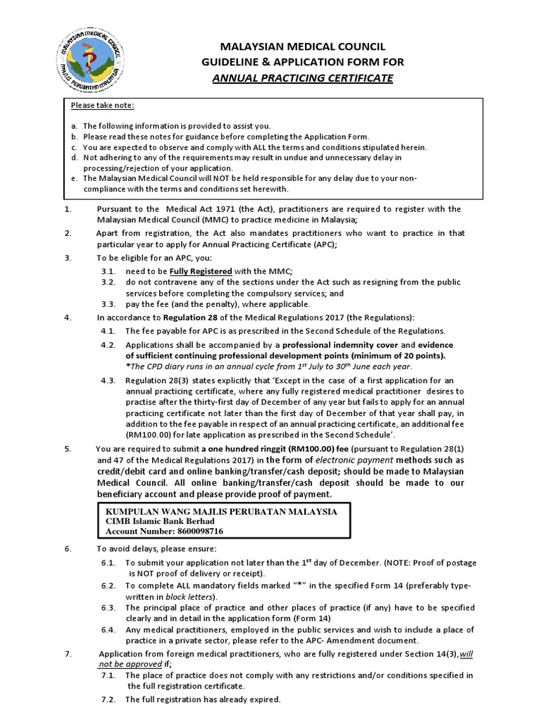 Annual Practicing Certificate Guide Forms V2 Latest 2 Pdf Payments