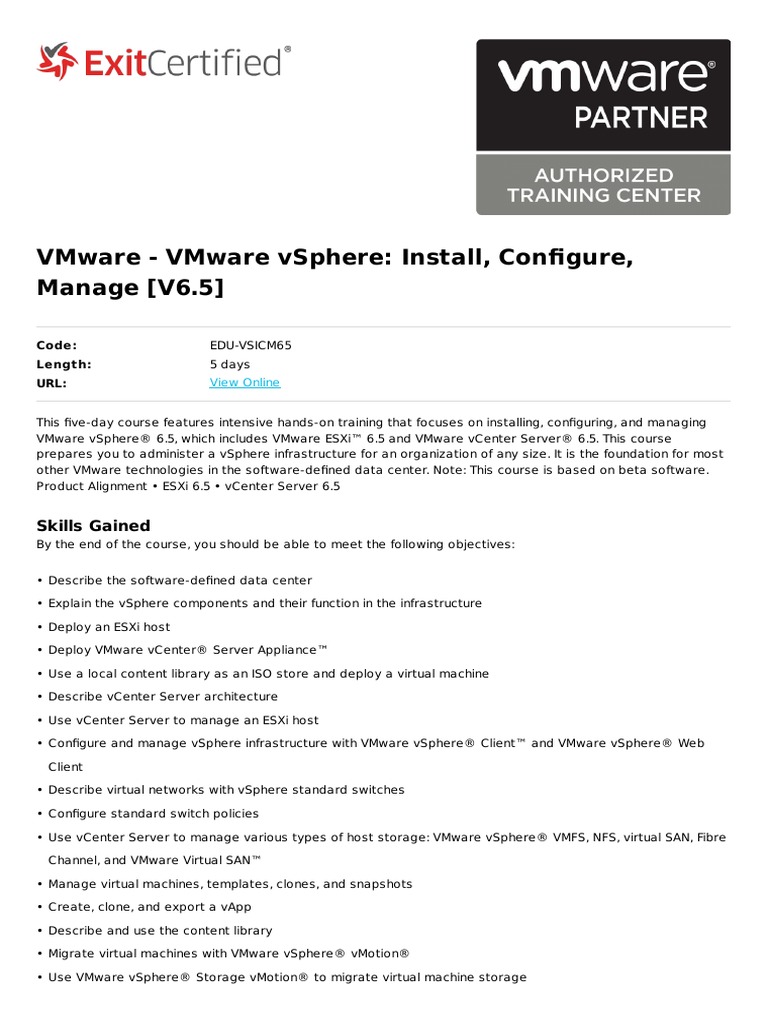 VMware - VMware Vsphere: Install, Configure, Manage (V6.5) | PDF | V ...