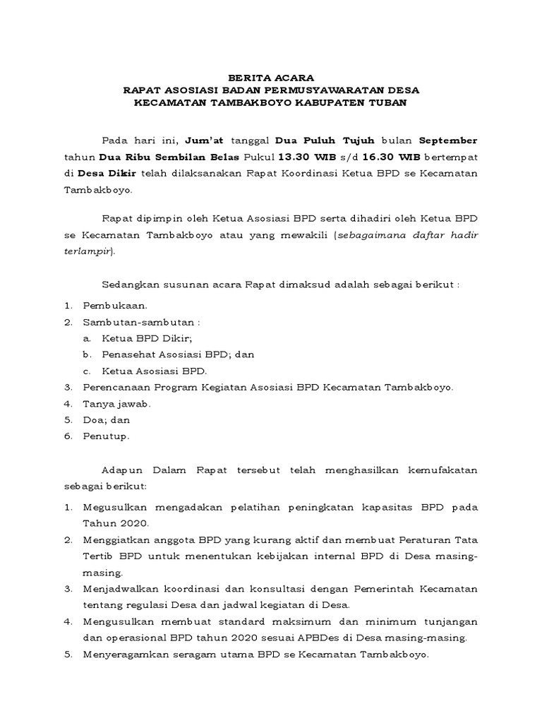 Susunan Acara Rapat Koordinasi Kecamatan