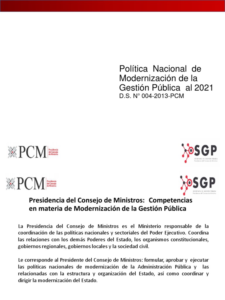 Política Nacional de Modernización de la Gestión Pública al 2021: Hacia ...