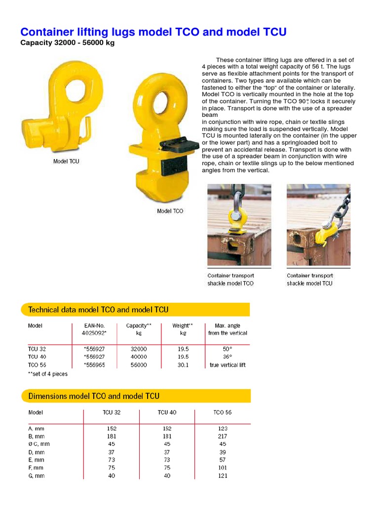 TCU and TCO Container Lifting Lugs | PDF