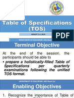 Table of Specifications