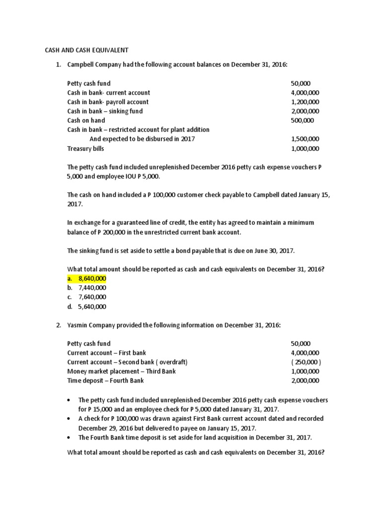 Cash And Cash Equivalent Latest Pdf Debits And Credits Cheque