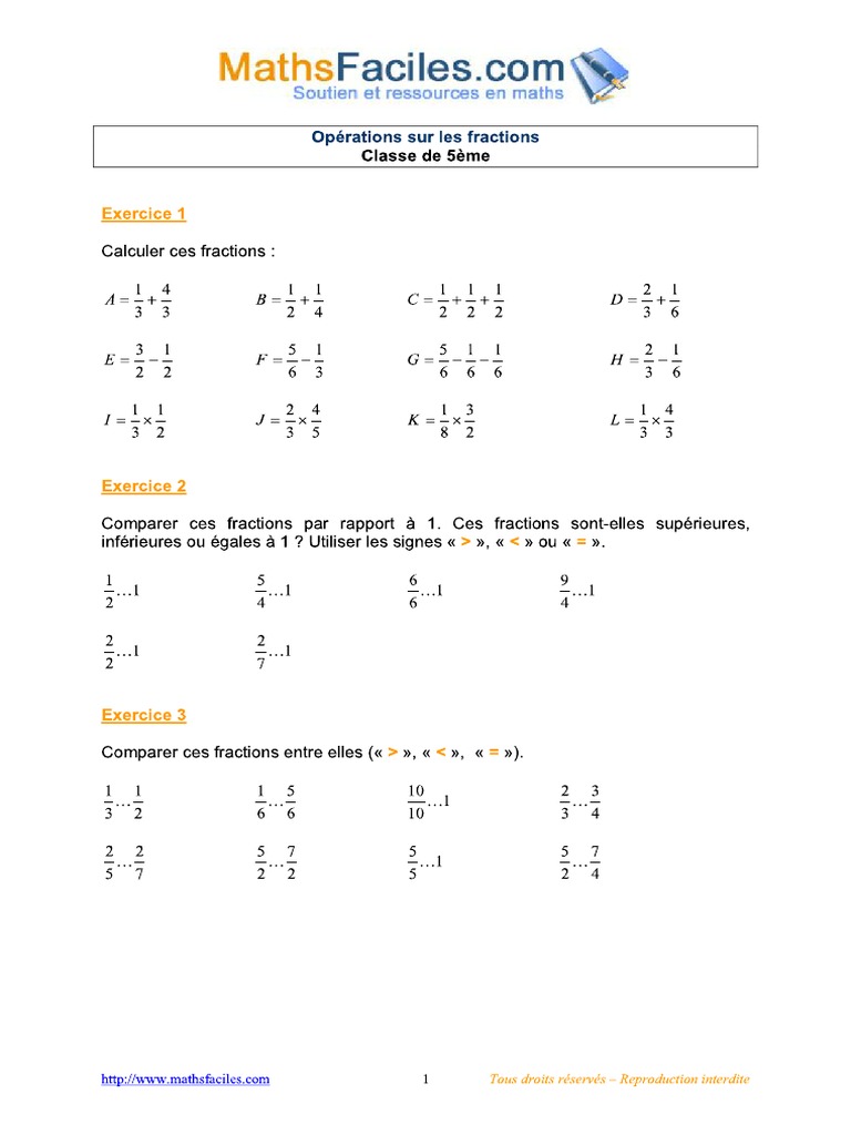 Evaluation Fraction 5eme Avec Correction