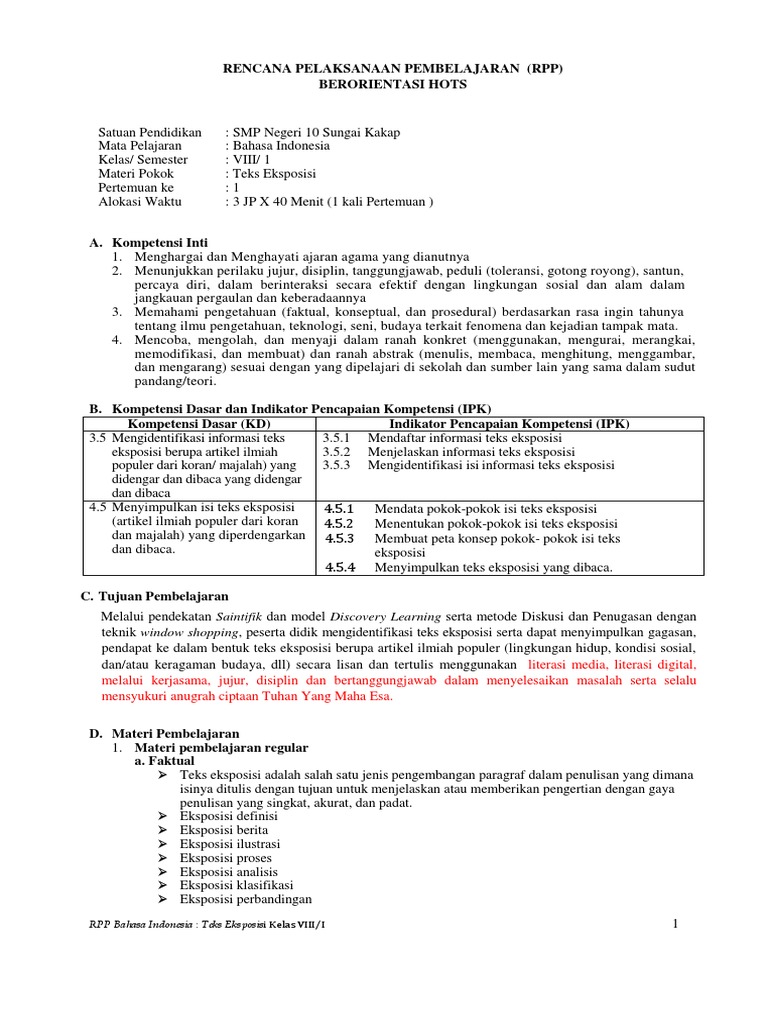Rpp Teks Eksposisi Kelas 8 - Perhitungan Soal