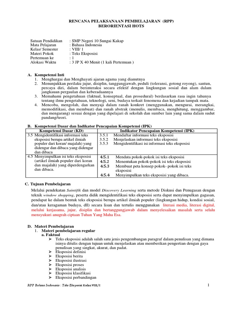 Lk 5 Rpp Teks Eksposisi On Sos