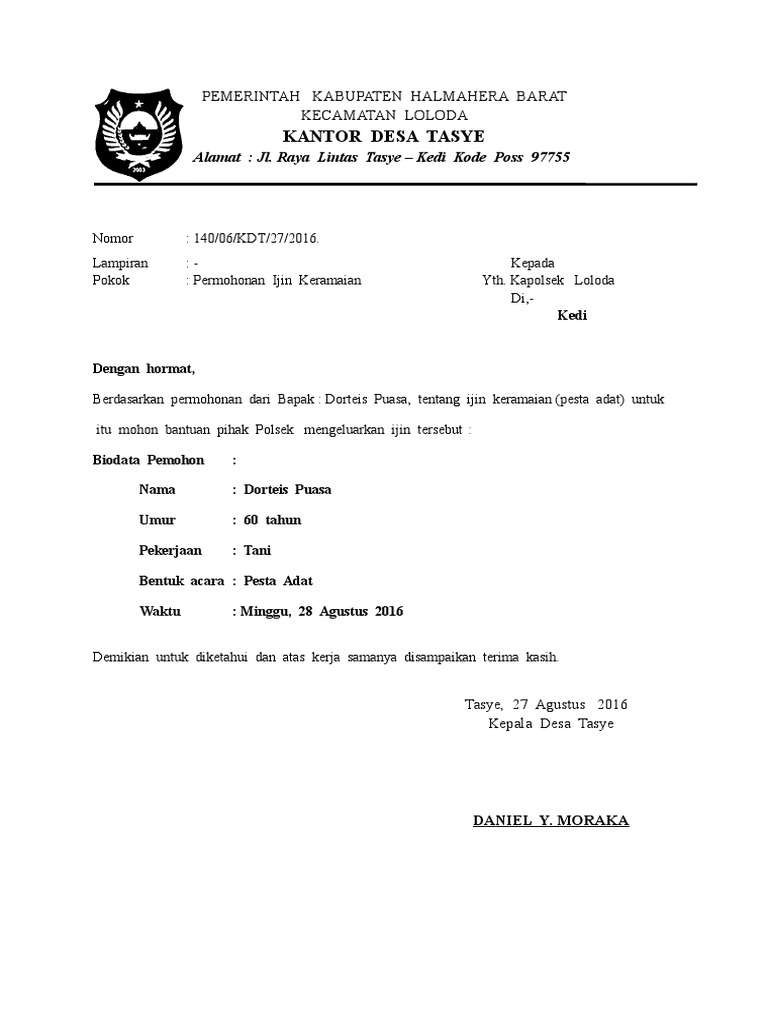Surat Izin Keramaian Pesta Adat | PDF