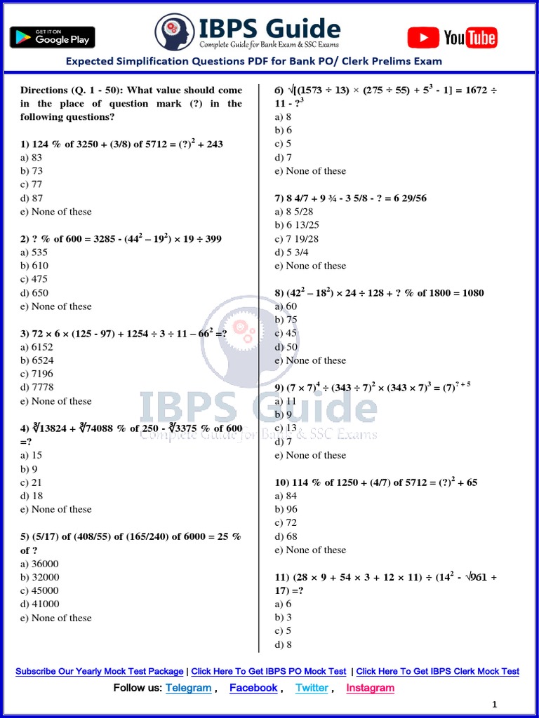 Simplification Questions for Bank Exams | PDF | Educational Stages ...