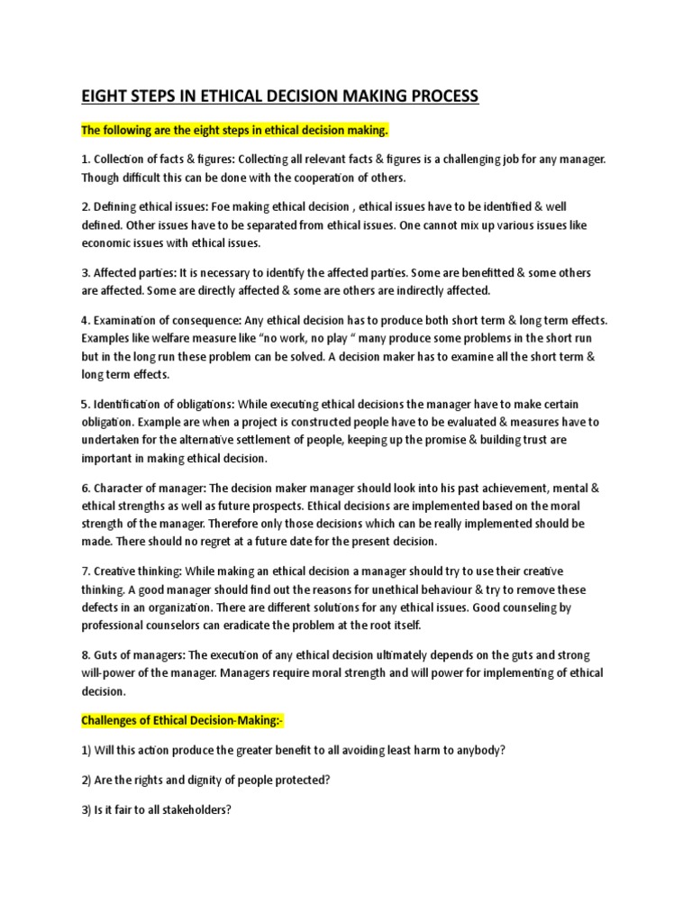 Eight Steps in Ethical Decision Making | PDF | Decision Making ...