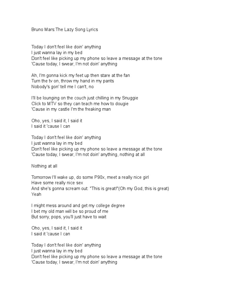 Bruno Mars Lazy Song American Compositions And Recordings American Musicians