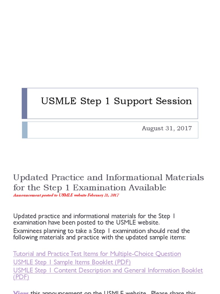 USMLE Step 1 Support Session - August 2018 | PDF | United States ...
