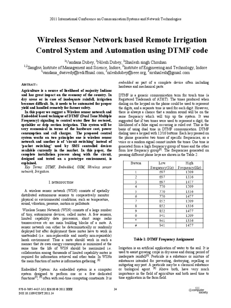 Wireless Sensor Network Based Remote Irrigation | PDF | Wireless Sensor ...