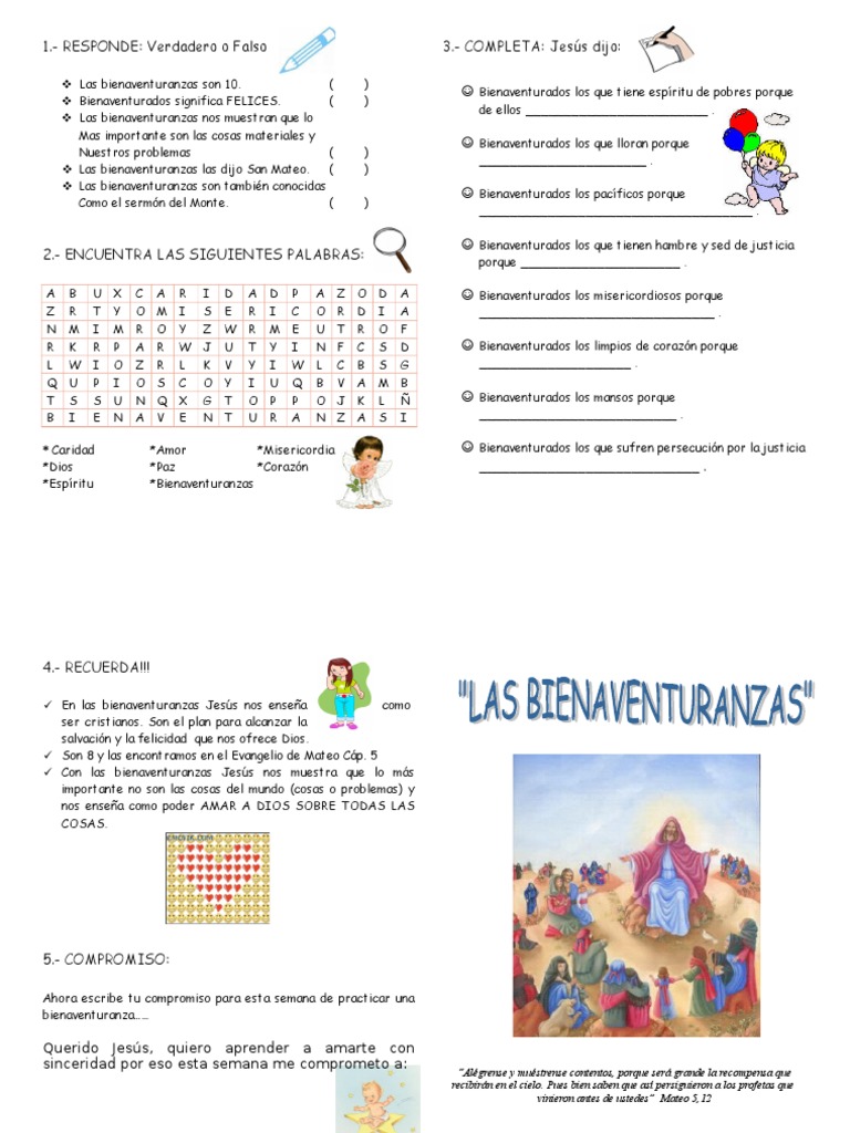 Ficha Bienaventuranzas | PDF | Bienaventuranzas | Reinado y reino de dios