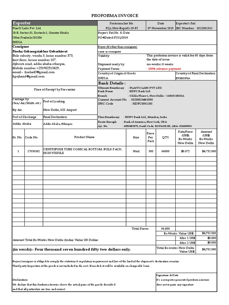 Proforma Invoice for Exporters | PDF | Pro Forma | United States Dollar