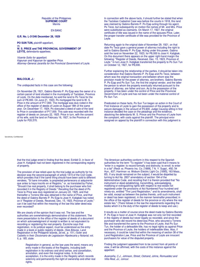 Land Dispute Case: Po Sun Tun vs. Price | PDF | Deed | Mortgage Law