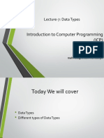 Introduction To Computer Programming (ICP) : Lecture-7: Data Types