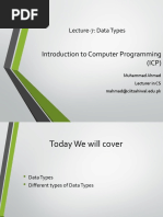 Introduction To Computer Programming (ICP) : Lecture-7: Data Types