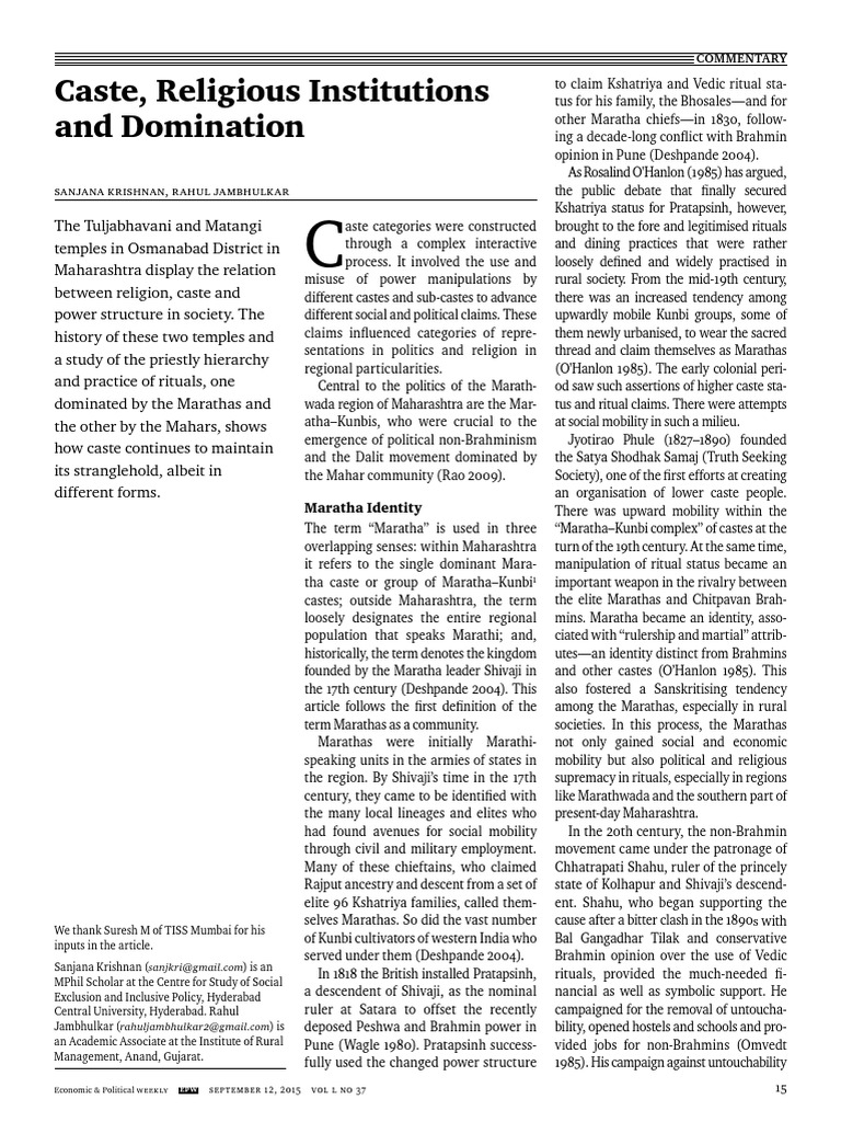Caste Dynamics in Maharashtra Temples | PDF | Dalit | Religion And Belief