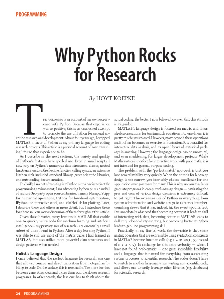 Why Python Rocks For Research: Programming | PDF | Programming Language ...