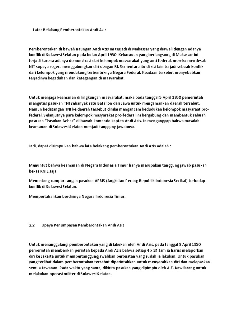 Latar Belakang Pemberontakan Andi Aziz Archive PDF