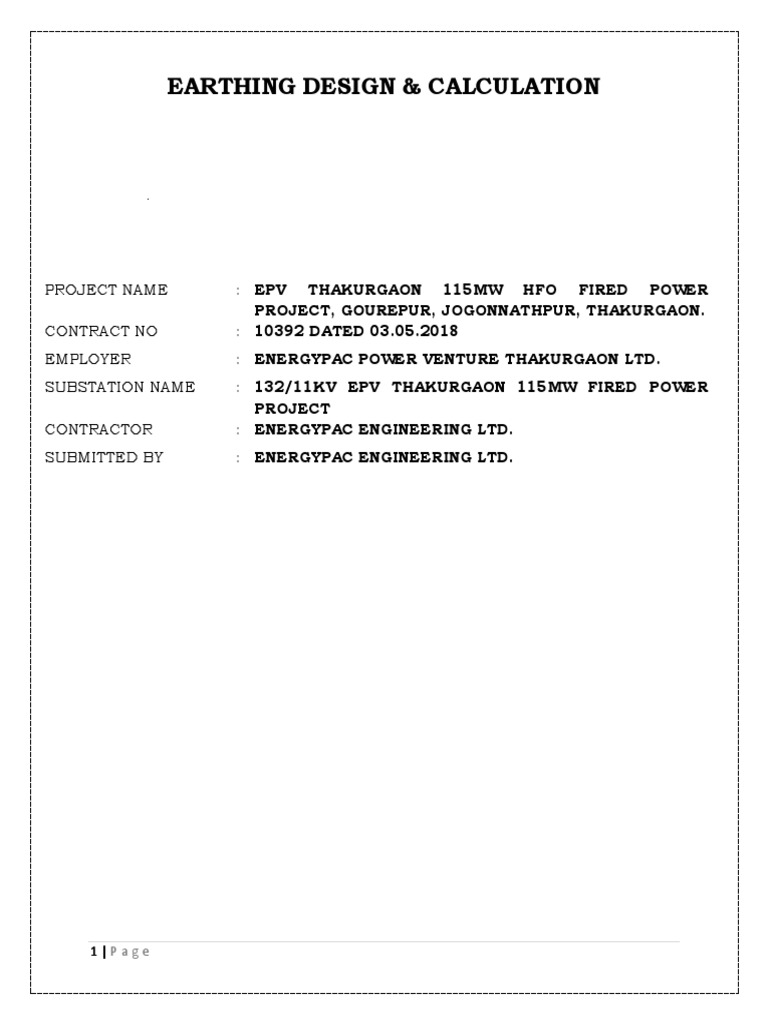 Earthing Design for 115MW Power Project | PDF | Electricity ...
