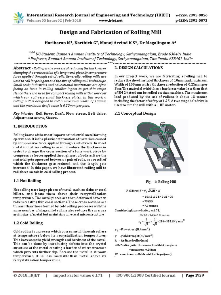 Design and Fabrication of Rolling Mill PDF | PDF | Rolling ...