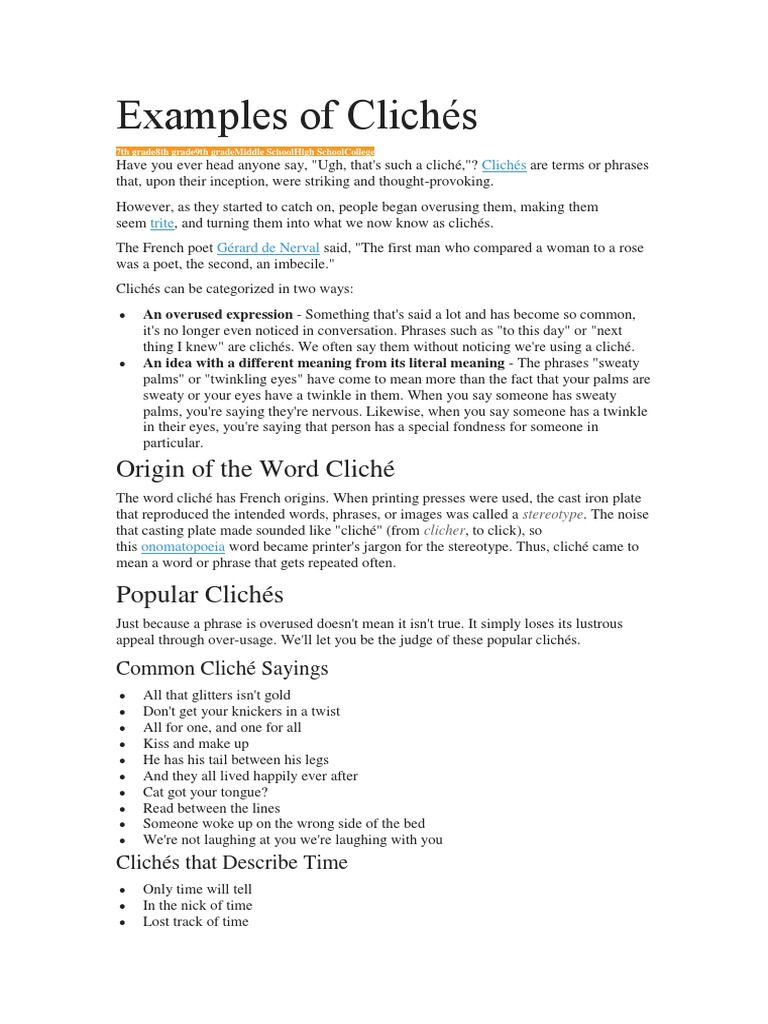 Examples of Clichés, PDF, Idiom