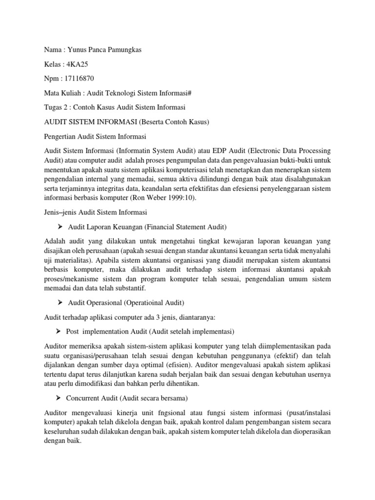 Contoh Kasus Audit SIstem Informasi