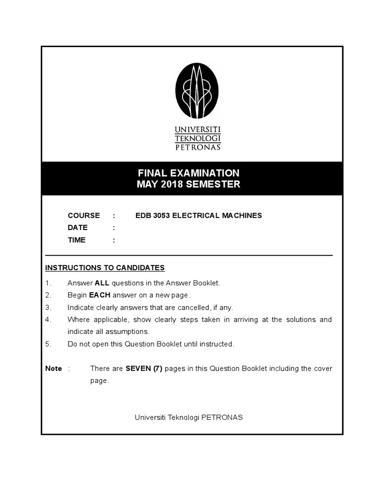 EDB 3053 Electrical Machines Exam 2018 | PDF | Electric Motor | Transformer