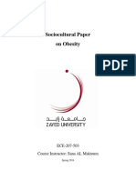 Sociocultural Paper On Obesity: ECE-207-503 Course Instructor: Sana AL Maktoum
