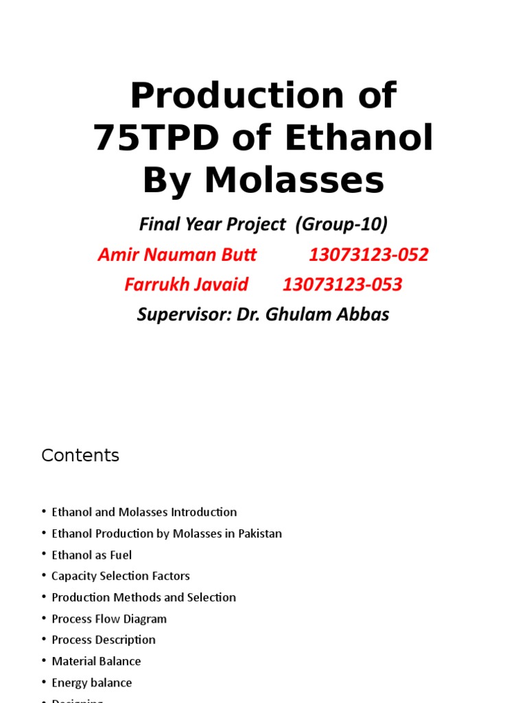 Production of Ethanol by Molasses | PDF | Ethanol | Gasoline