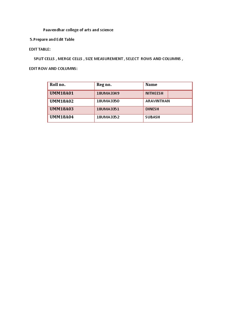 Table Editing Guide for Students | PDF | Home & Garden