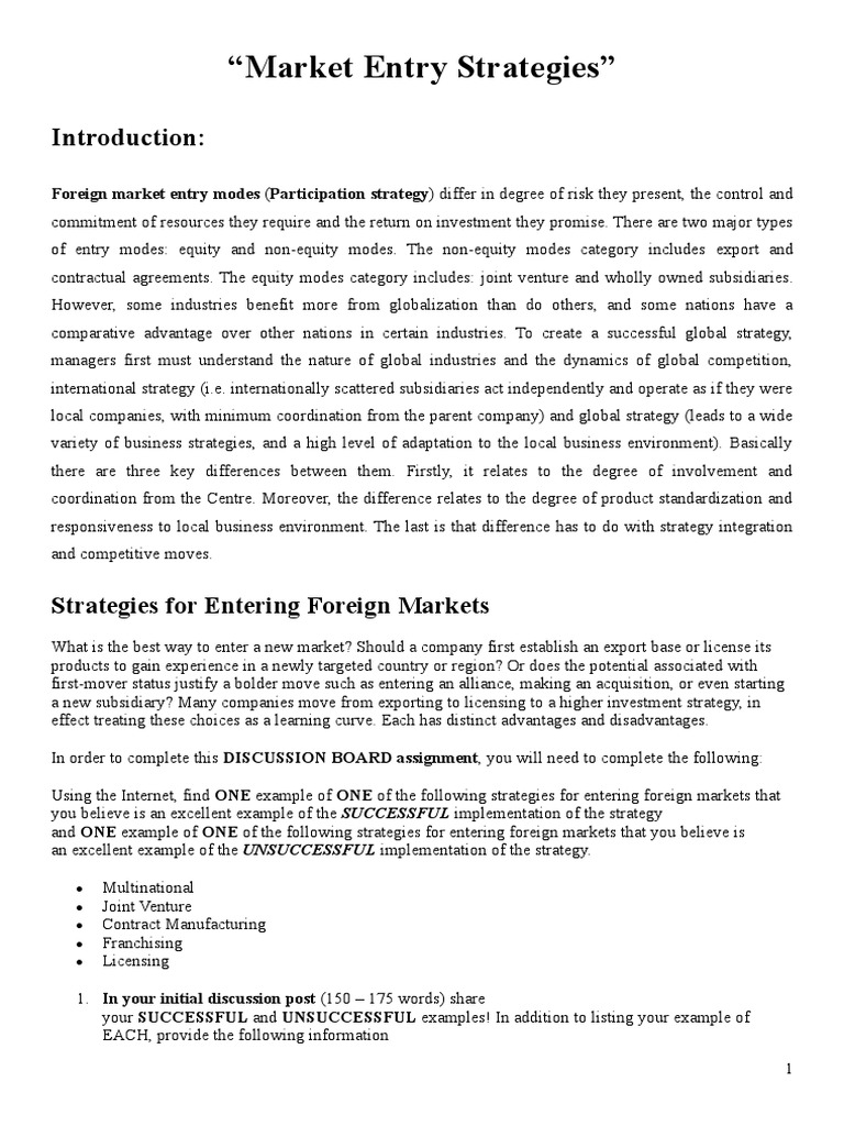 Market Entry Strategies | PDF | Franchising | Strategic Management