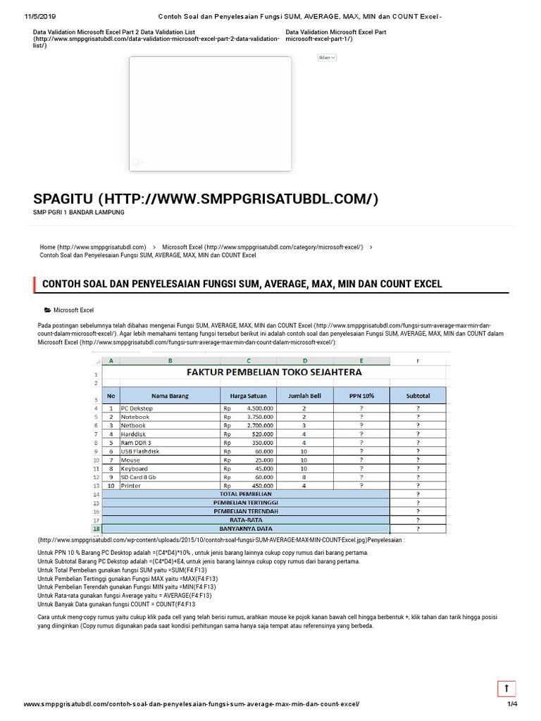 Contoh Soal Tik Kelas 8 Tentang Microsoft Excel Beserta ...