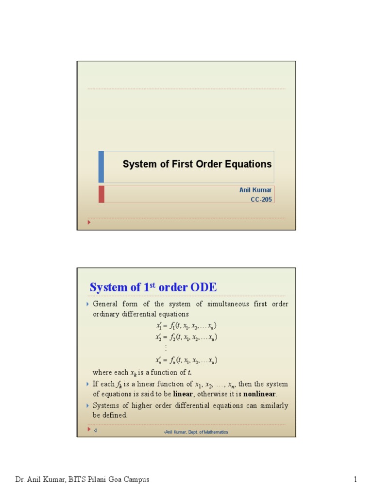 System of First Order Equations | PDF | System Of Linear Equations ...